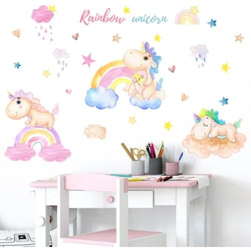 Rainbow Unicorn English Wall Stickers Childrens Room Living Room Bedroom Dormitory Background Decoration Cartoon Wallpaper
