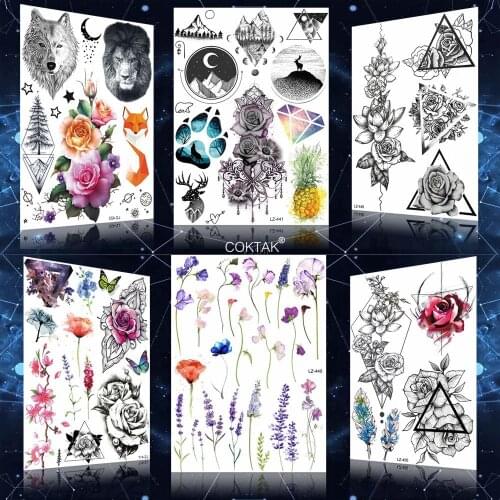 Flash Waist Purple Rose Women Sexy Custom Tattoos Stickers Body Arm Art Drawing Temporary Tattoo Round Mountain Reed Lotus Tatoo