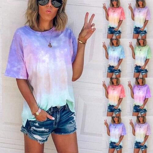 Summer new style European and American tie-dye gradient printing loose T-shirt womens top