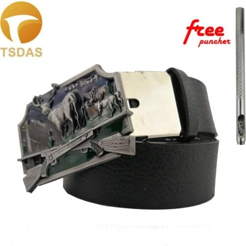 New Style Cross Sika Deer Belt Buckle 8.7*6.0cm Silver Green Metal for 4cm Wide Belt Men