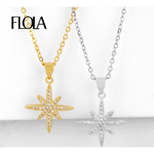 FLOLA Gold Filled Star Necklaces for Women Crystal Micro Pave CZ Necklaces Pendants With Stone Rhinestone Fashion Jewelry nkeq02