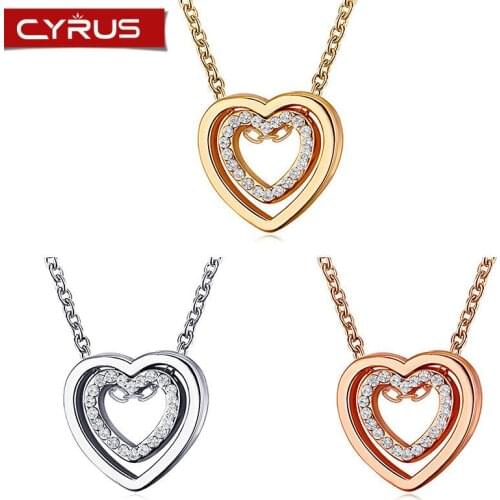 Crystal Double Heart Necklace Women Rhinestones Hollow Chain Pendant Wedding Jewelry Accessories Party Girl Gift 2020 Gold Color