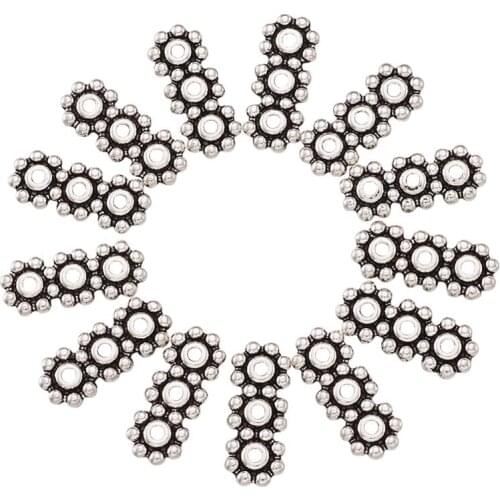 Pandahall 50pcs Tibetan Flower Style Antique Silver Color 3-Hole/6-Hole Rectangle Spacer Bar Link Connectors Jewelry Making