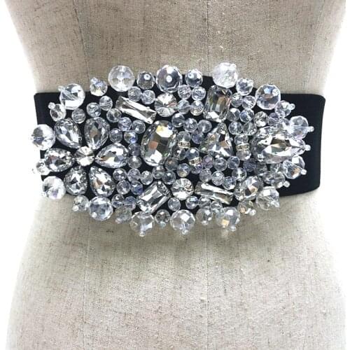 2019 New fashion color Crystal elastic belt Womens Brand Elastic Waistband Female wide Belts For Women Dress accessories SW336