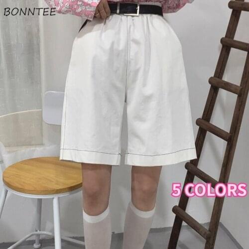 Shorts Women Harajuku High Waist Wide Leg Solid Office Femme Summer All-match Loose Couples College Streetwear Simple Ulzzang
