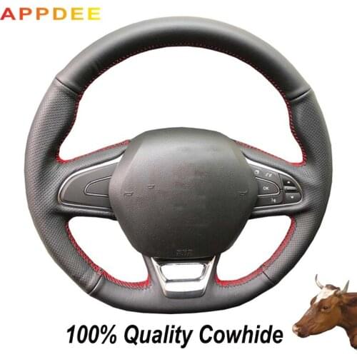 Hand-stitched Black Genuine Leather Steering Wheel Cover for Renault Kadjar Koleos Megane Talisman Scenic 2016 2017