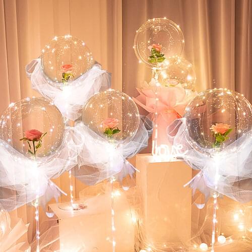 Led Balloon Bouquet Transparent Bobo Ball Valentines Day With Column Stand Luminous Balloons Lights Wedding Birthday Party Decor