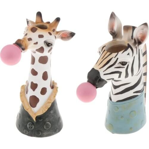 2x Animal Head Dry Flower Vase Planter Pot Resin Desktop Sculpture Ornament