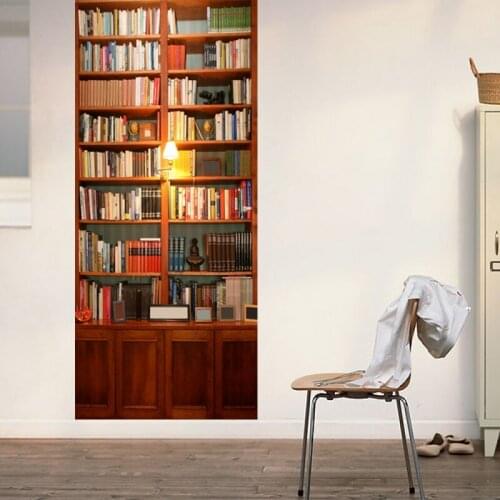 Colomac vintage bookcase door sticker waterproof renovation sticker 3d PVC waterproof DIY home bedroom decoration accessories