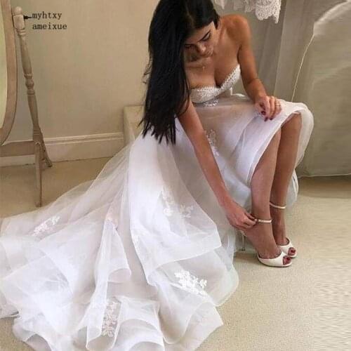 Vintage Lace Appliques Cheap Sexy Wedding Dresses 2020 High Low Party Dress Vestido De Noiva Bridal Wedding Gowns Robe De Mariee