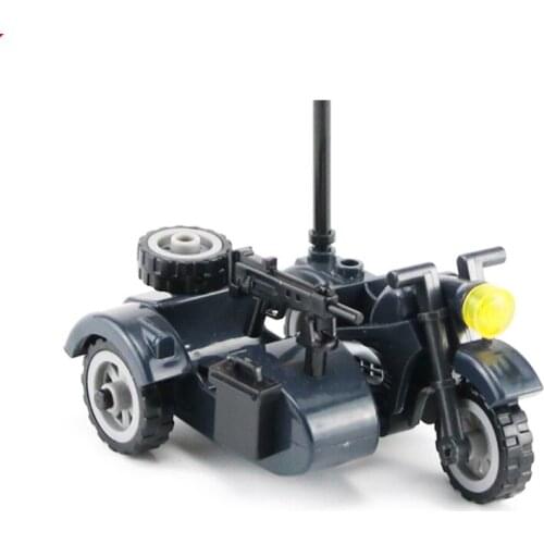 Military Vehicles Motorcycle Tricycle Block Educational Toys For Children WW2 SWAT Accessories Militarys Weapon Building Blocks
