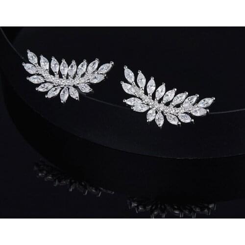 SLJELY Brand 925 Sterling Silver Luxury AAA Cubic Zirconia Olive Leaf Stud Earrings Women Fashion Wedding Party Festival Jewelry