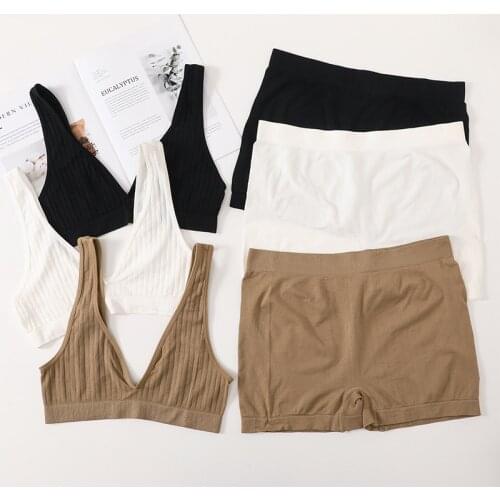 2PCS Seamless Bra Set Women Underwear Deep Bra Tops Comfort Shorts Female Backless Bralette Crop Top Sexy Lingerie Sleepwear Set