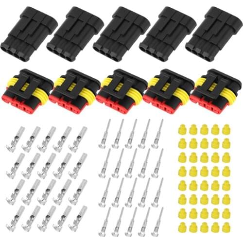 5 Kits Car Wire Connector 4-pin Way Sealed Waterproof Electrical Wire Connector Plug for Car Automobile