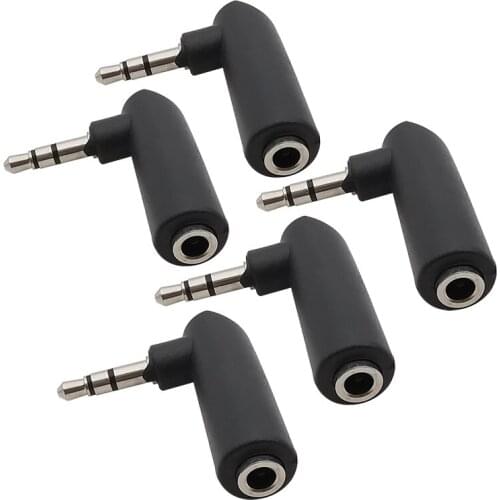 5Pcs 3.5mm Female Jack Right Angle Adapter to 3.5mm 3 Pole Male Plug Stereo Audio Headphone Aux Connector Extension Converter