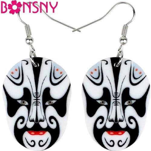 Bonsny Acrylic Chinese Beijing Opera Mask Earrings Drop Dangle Fashion Ethnic Jewelry For Women Girls Teens Charms Accessories