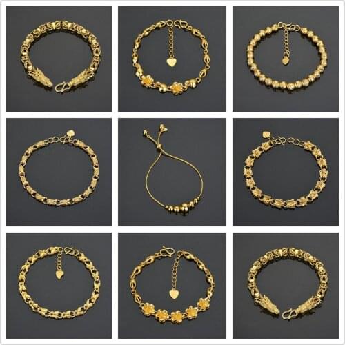 Classic Shiny Gold Fish Flower Dragon Link Chain Bracelet Butterfly Lucky Ball Bracelets Male Female Jewelry For Women Party