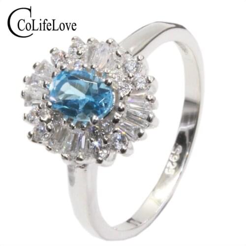 Elegant silver topaz ring for party 4 mm * 6 mm 0.4 ct natural sky blue topaz silver ring real 925 sterling silver topaz jewelry