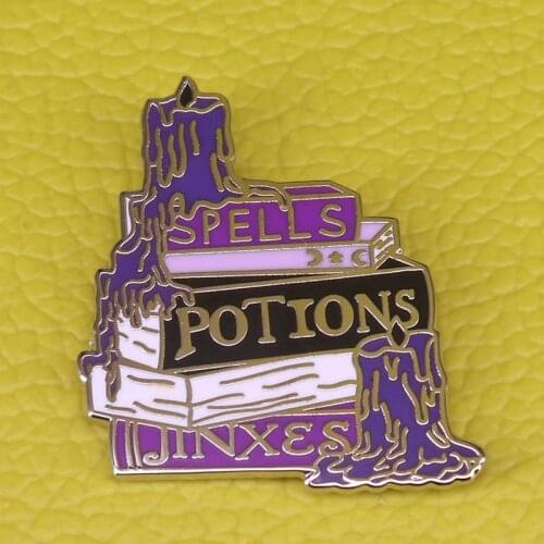 Purple spells book pin death potions badge skull candle brooch black witchcraft jewelry Halloween pins magic gift Enamel pin