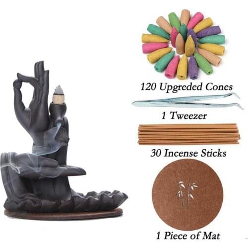 Purple Clay Buddha Hand Backflow Incense Burner Holder 120pcs Mountain River Handicraft Incense Holder Porcelain Handmade Censer
