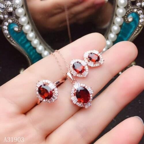 KJEAXCMY jewelry 925 pure silver inlaid natural garnet womens Ring Necklace Pendant ear nail set