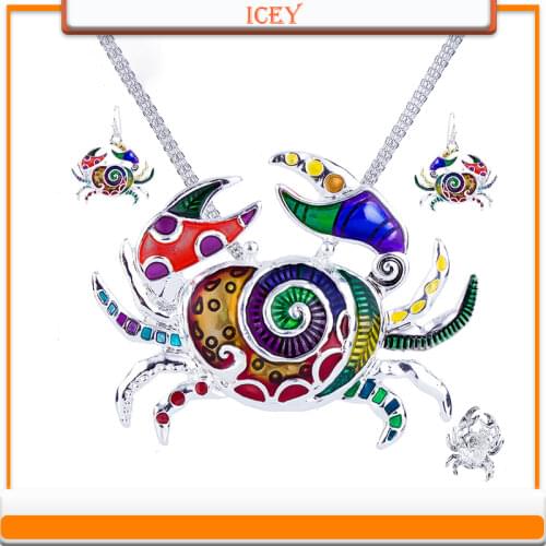 1set Necklace Earring Set Alloy Ocean Unique Crab Design Party Animal Pendant wedding Jewelry sets Rainbow Charm Accessories