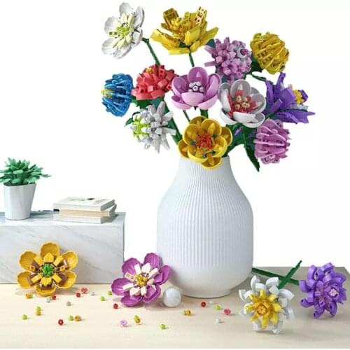 Creative Idea Red Rose Flowers Of Love Model Building Blocks Decoration Constructor White Plum Blossom MOC Bricks Toys For Girls