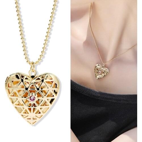 Hollow Heart Photo Frame Pendant Necklace Charm Openable Floating Locket Women Men Memorial Jewelry Gift