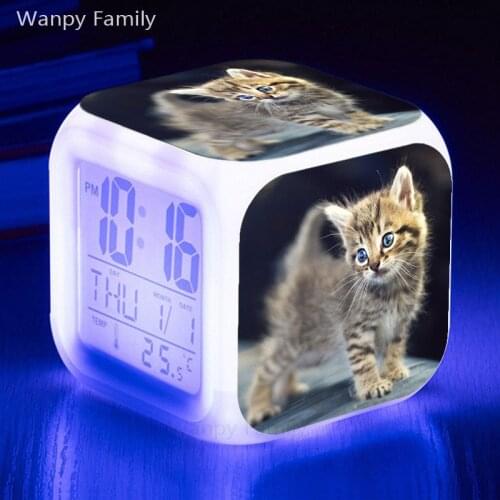 Very Cute Kitten Cat Alarm Clock Large LED Backlight Display Clock For Kids Room Multi-function Digital Alarm Clock