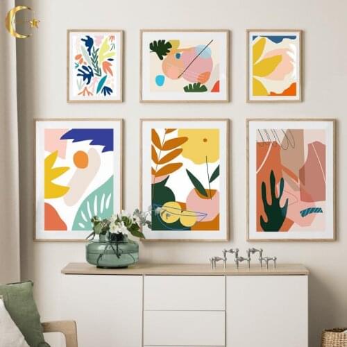 Trendy Abstract Colorful Tropical Plants Leaves Canvas Painting Wall Art Prints Posters Picture Living Room Gallery Home Decor