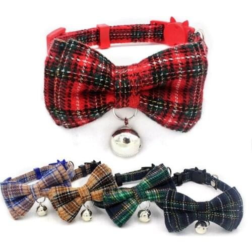 Fashion Scottish Plaid Cat Bells Safety Collar Dog Bow Tie Dog Collar Plaid Necklace For Kitten Bow Tie Itten Puppy Pets Supplie