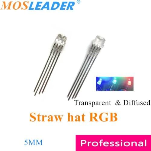 Mosleader 1000PCS 5MM Straw hat RGB 4 Pins 4P Full color Common Anode Cathode Transparent Diffused Red Green Blue F5 Round LED
