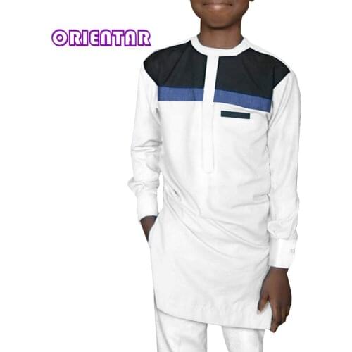 Men Suit 2 Pcs Set African Top and Pant Dashiki Men Outfit Patchwork Long Sleeve O-neck Blouse and Slim Pant Large Size WYN1790