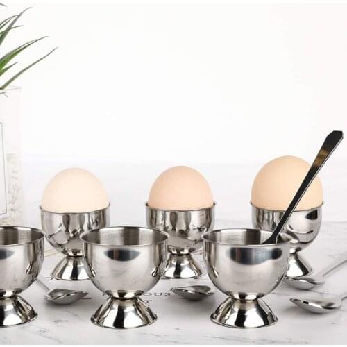 Stainless Steel Egg Cup Stainless Steel Set 12 Includes 6 Egg Cup Holders and 6 Egg Spoons