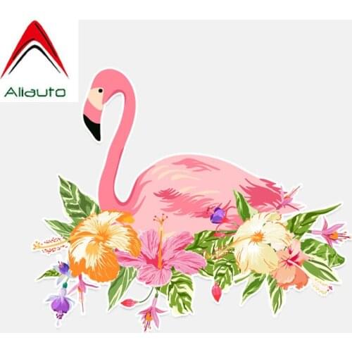 Aliauto Car Stickers Unique Flamingos & Flowers Accessories Decor PVC Decal for Peugeot Volkswagen Polo Ford Focus ,15cm*12cm