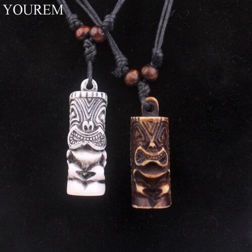 Cord Yak Tribal Bone Pendant Necklace White Adjustable Trendy Leather Rope Necklace Tiki Pendant Totem Fashion Jewelry fj112