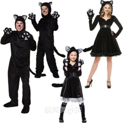 Black Cat Bear Dress Stage Performance Animal Cosplay Costume Parent-child Suit Fancy Dress Outfits Children