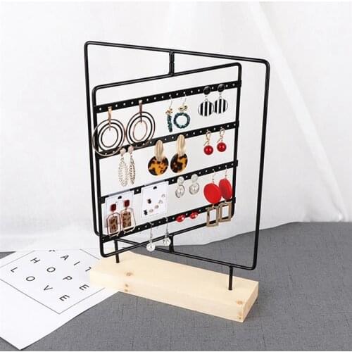 2019 New Earring Holder Wooden Base Metal Earring Holder Jewelry Display 22/44/52/76-Hole Earring Stand Jewelry Hanger Display