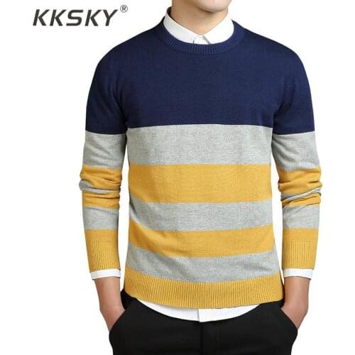 Striped Sweater Men Cotton Pullovers And Sweater Long Sleeve Autumn Coats Mens Pullovers O-neck Casual Korea Style Sweater M-3XL