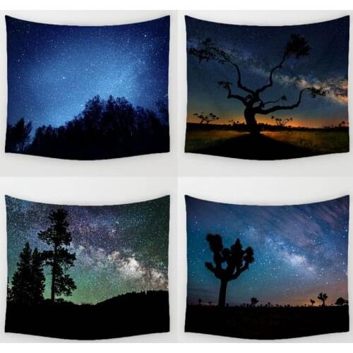Shiny Night Durable Wall Hanging Beautiful Forest Starry Sky Natural Scenery Pattern Tapestry Bedroom Home Decor Art