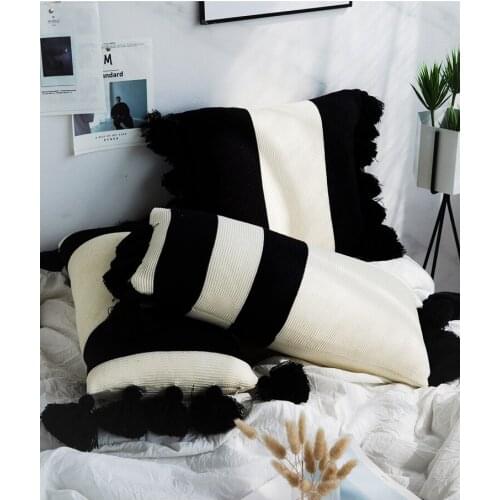 Drop Shipping Cotton Home Decor Pillowcase Sofa Cushion Cover Pillows Bedroom Living Room Knitted Modern Tassel Pillow Cover