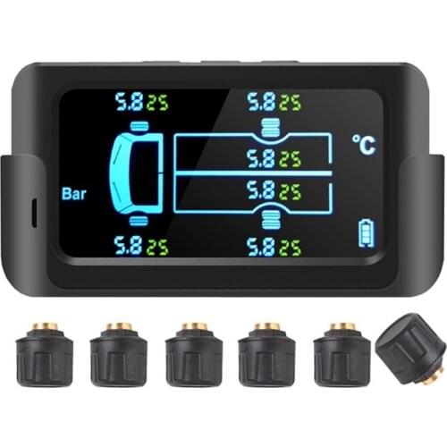 8.5Bar Truck Tire Pressure Monitoring System HD LCD Display USB Solar Power 800MAh Pressure Alarm with External Sensor