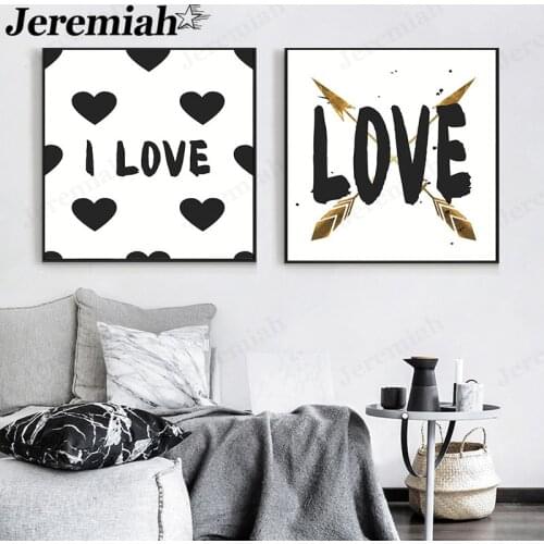Modern Minimalist Love Canvas Poster Black Letter Golden Arrow Painting Wall Art Modern Home Room Decoration Accessories