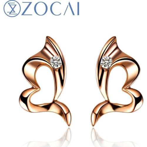 ZOCAI EARRINGS 0.02 CT CERTIFIED H / SI DIAMOND WEDDING EARRINGS EAR STUDS ROUND CUTJEWELRY JEWELLERY 18K ROSE GOLD E00058