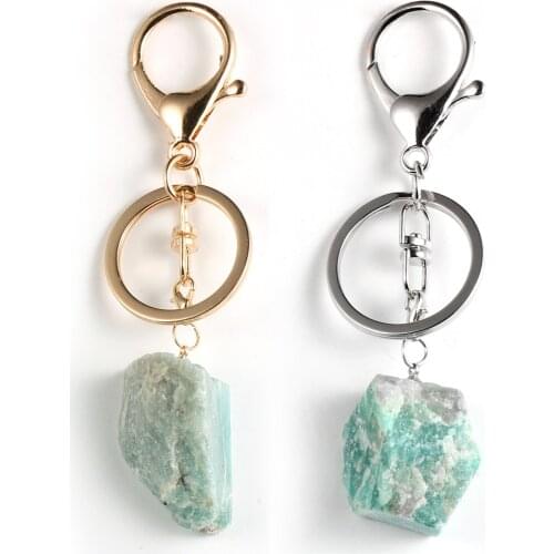 Unisex Men Women Hot Sale Original Irregular Amazons Stone Pendant Keychain Key Holder Natural Stone Key Chain Ring Jewelry Gift