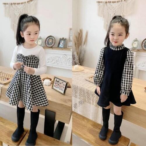 Gooporson Spring Toddler Girls Dress Fashion Korean Plaid Long Sleeve Princess Dress Party Costume Fall Little Kids Costume
