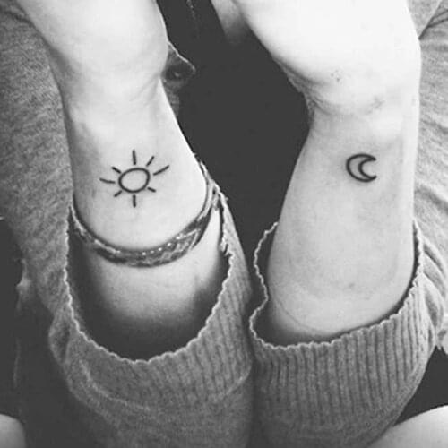 Waterproof Temporary Tattoo Sticker Small Sun and Moon on Finger Ear Wrist Neck Tatto Flash Tatoo Fake Tattoos for Women Men