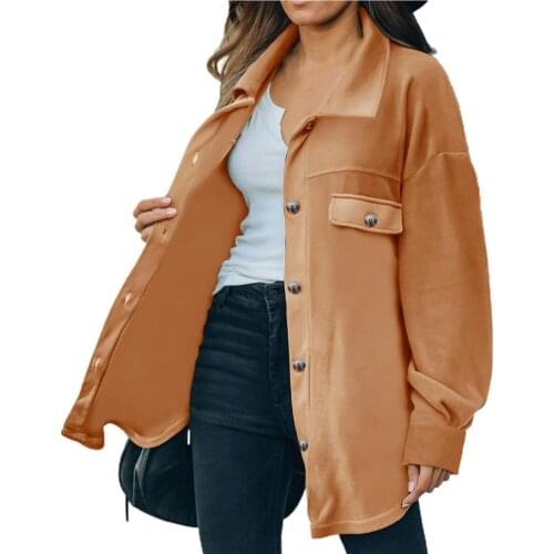Solid Color Women Shirt Vintage Turn-down Collar Cardigan Shirt Top Single-breasted Shirt Jacket Europe America Style