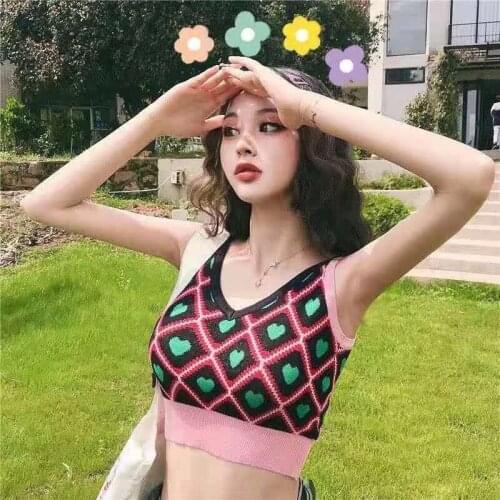 Women Casual Tank Tops Summer Camis Crop Top Printed Vest Sleeveless Knit Vest Top