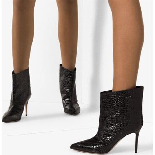 ASHIOFU Handmade New Ladies High Heel Boots Classic Party Prom Dress Ankle Boots Pointy Evening Club Fashion Short Boots Shoes